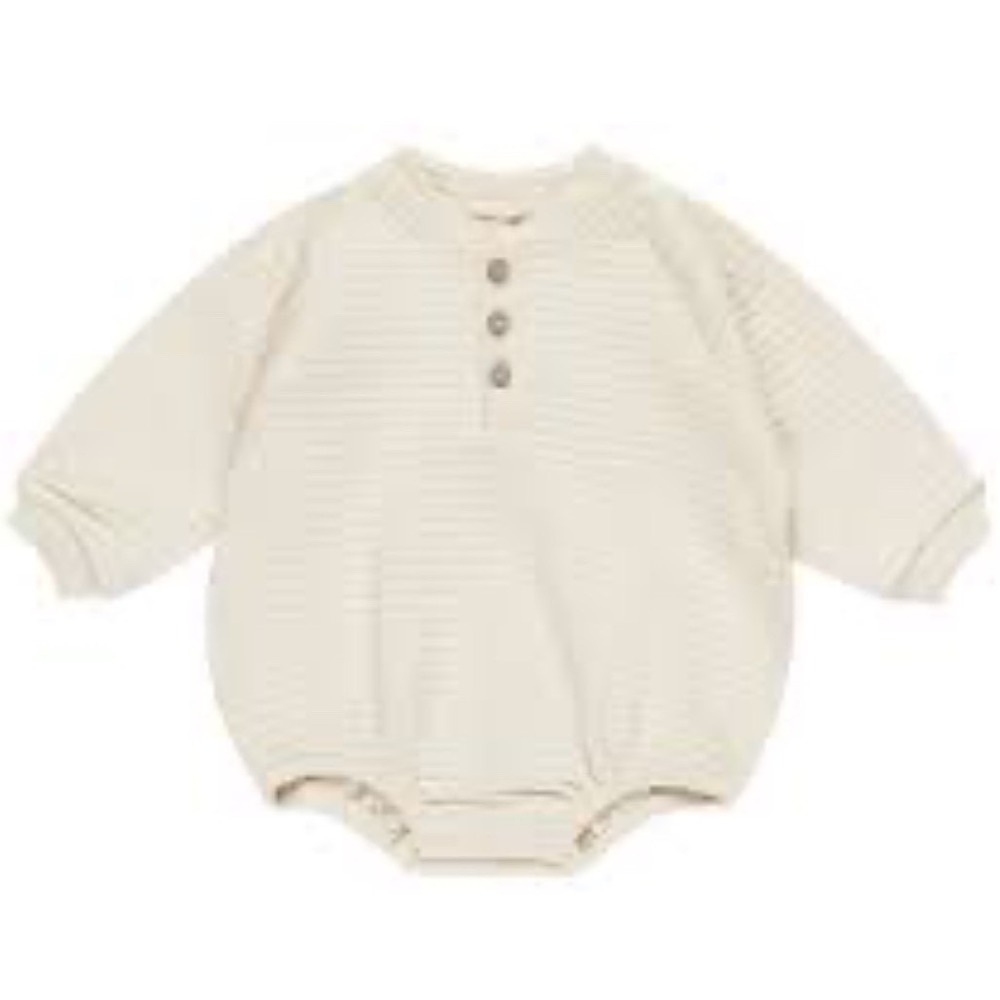 Quincy Mae Kids Ivory Textured Henley Long Sleeve Top Neutral Boho 2-3y